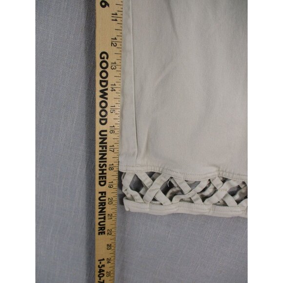 Denim & Co. Womens Capri Pants With Lattice Hem 1X Beige Cotton - Picture 6 of 11